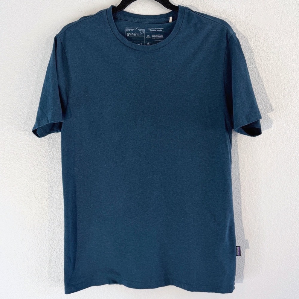 Patagonia Mens Small Organic Cotton Short Sleeve T-Shirt Teal Blue Crew Neck